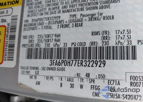 2014 Ford Fusion Se z USA, uszkodzony, nr VIN 3FA6P0H77ER322929